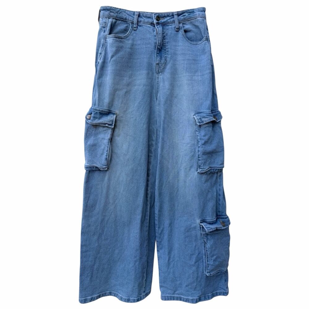 And Now This Blue Light Wash Wide Leg Cargo Jeans 27